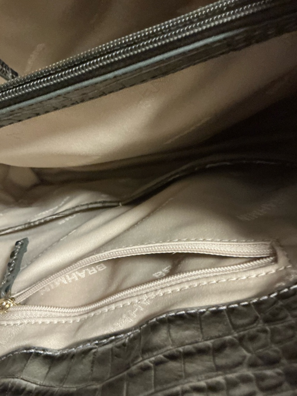 Brahmin Hunter Green Croc-Embossed Melbourne Bucket Bag, Gold Accents, dust bag - Picture 8 of 10